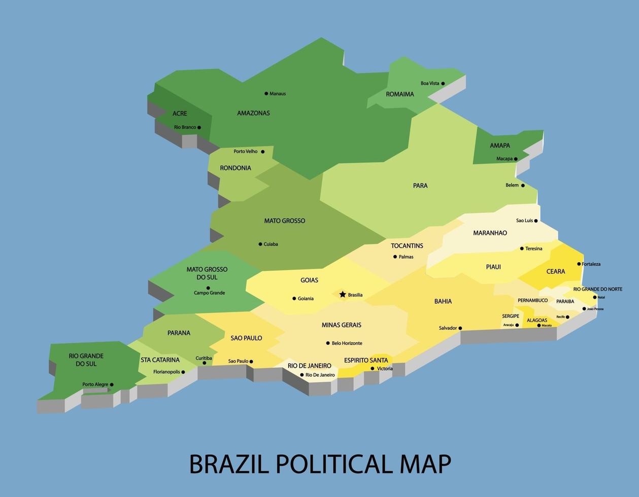 brésil politique isométrique carte diviser par état vecteur