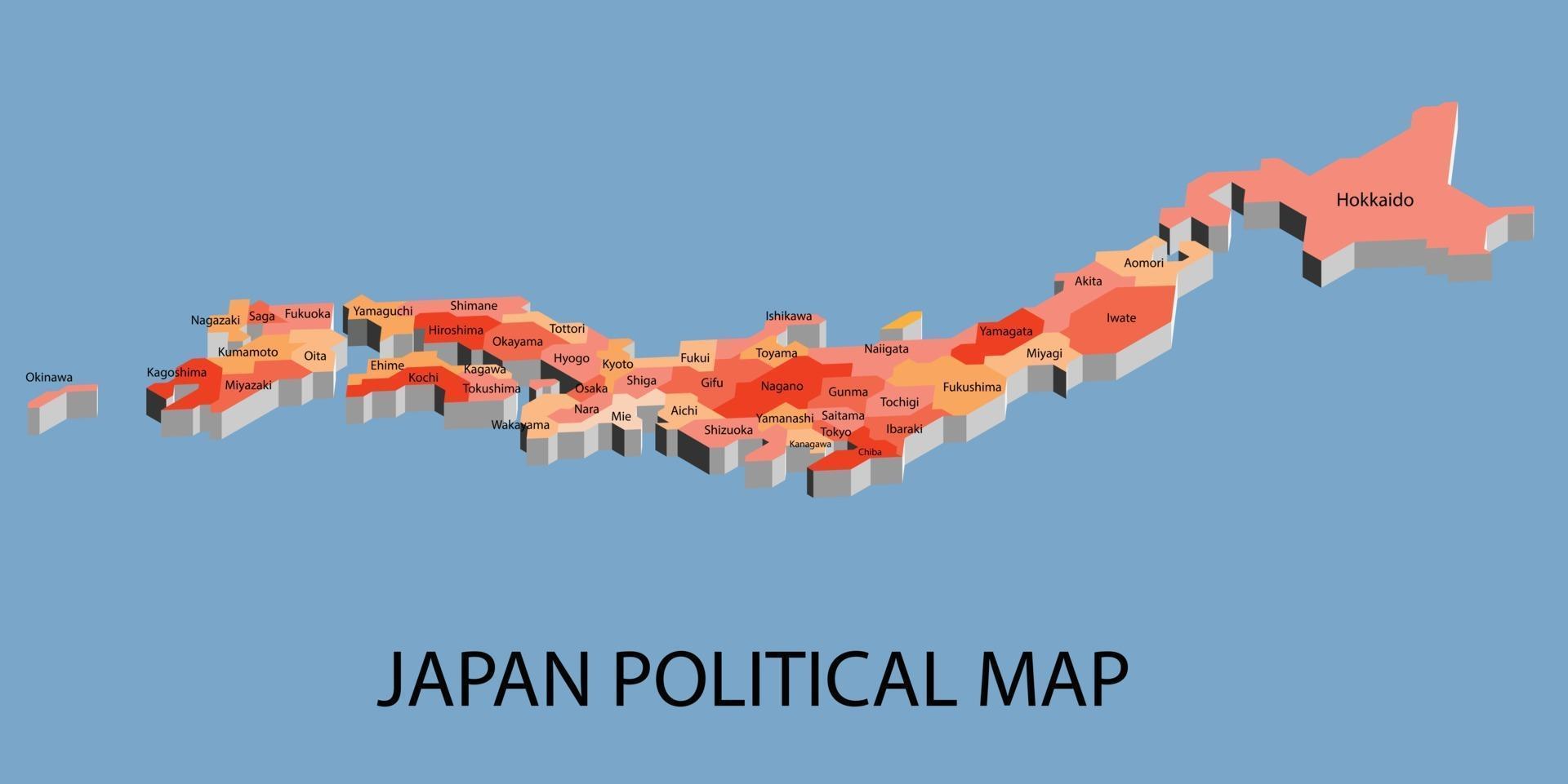 carte isométrique politique du japon diviser par état vecteur