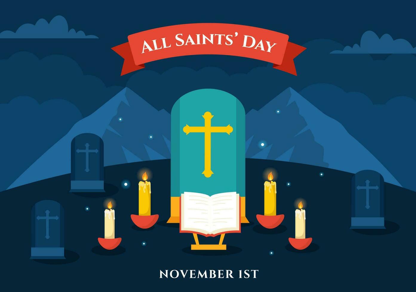 tout saints journée vecteur illustration sur 1er novembre avec pour le tout âmes souvenir fête avec bougies dans plat dessin animé Contexte conception