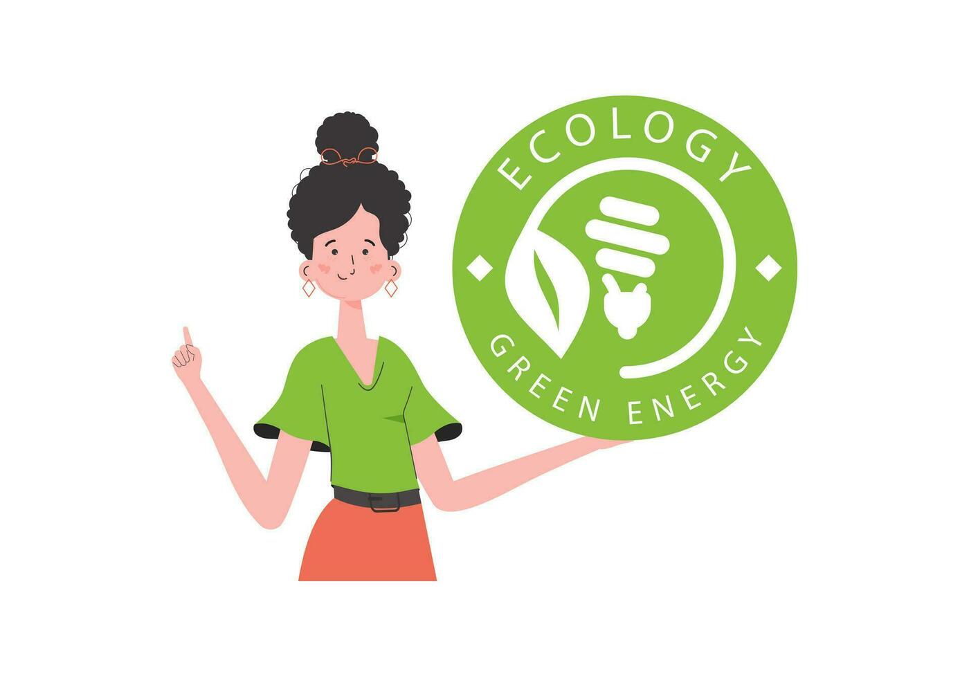 le fille détient le éco logo dans sa mains. le personnage est représenté à le taille. le concept de vert énergie et écologie. isolé sur blanc Contexte. à la mode, branché style. vecteur. vecteur