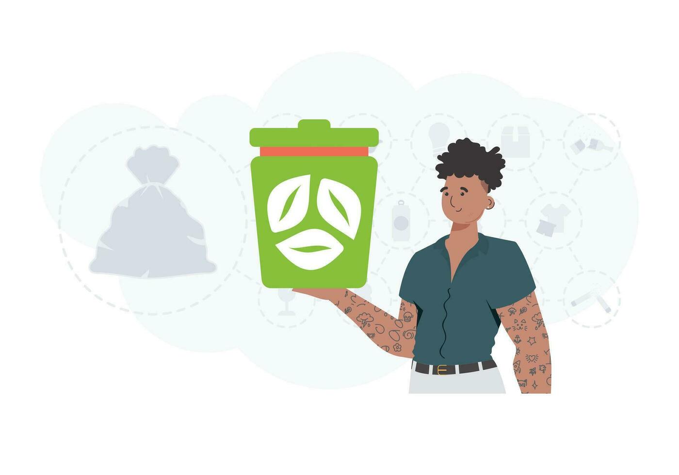 le concept de écologie et recyclage. élégant homme en portant une poubelle pouvez dans le sien mains. vecteur illustration plat branché style.