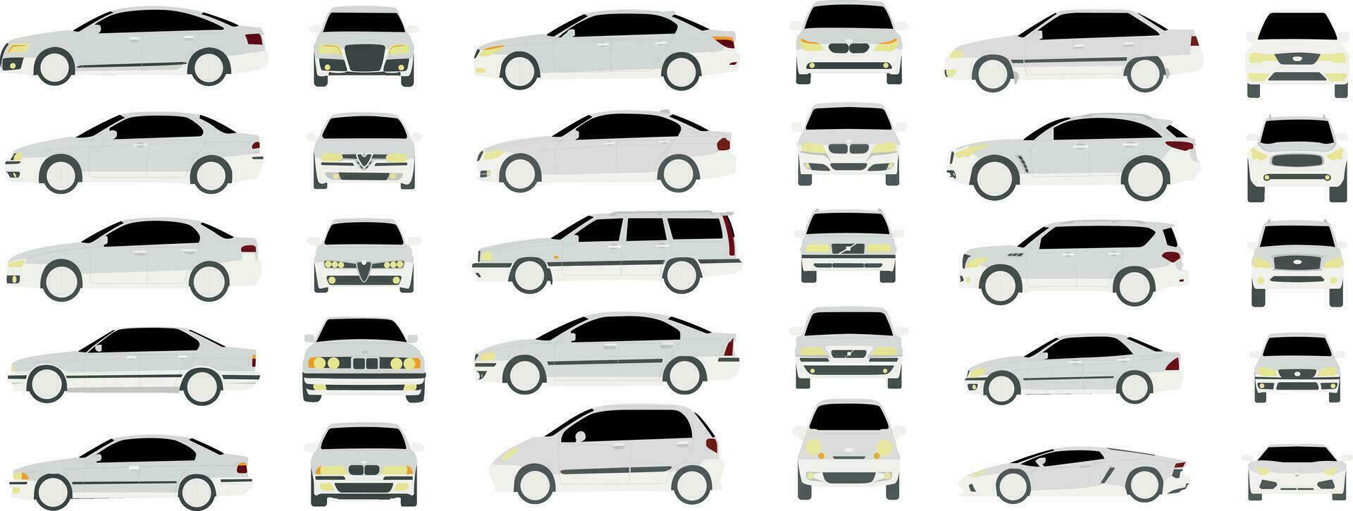 ensemble de différent de face et côté voitures dans réaliste conception isolé sur blanc Contexte vecteur