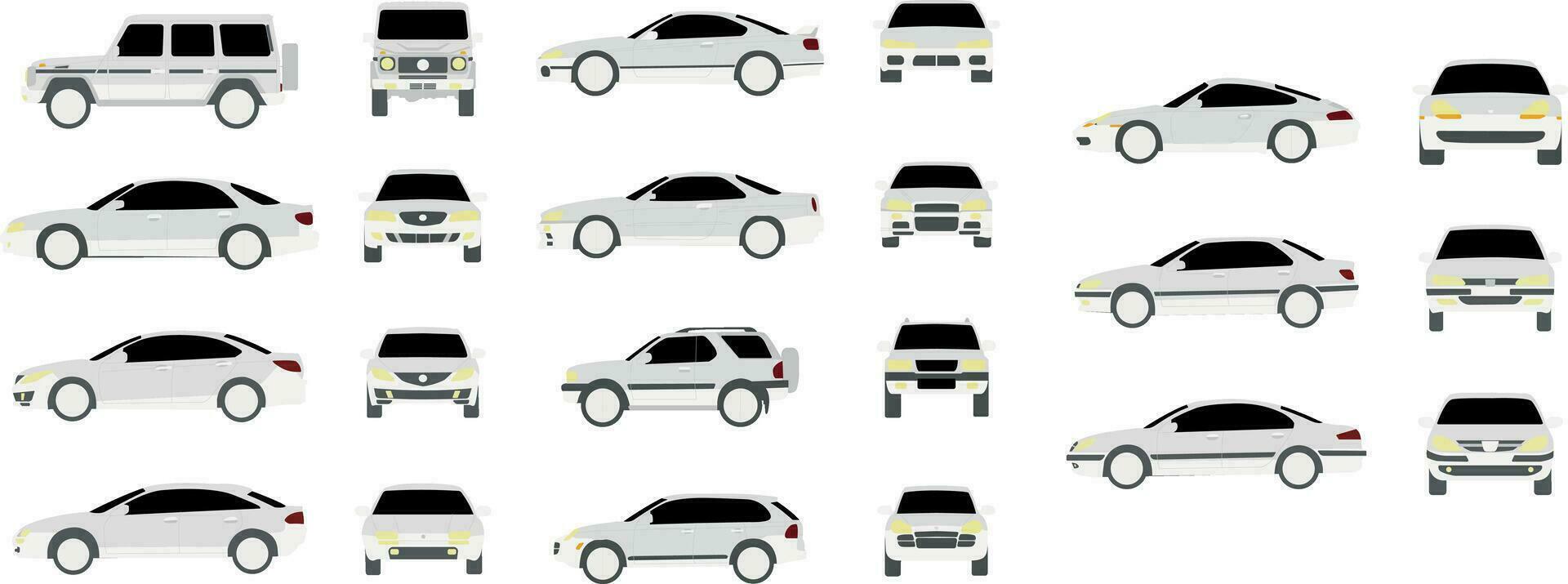 ensemble de différent de face et côté voitures dans réaliste conception isolé sur blanc Contexte vecteur