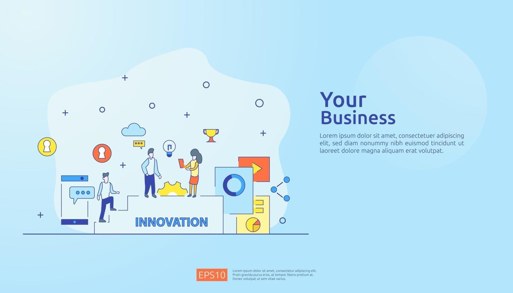 processus d'idée d'innovation de remue-méninges et concept de pensée créative avec une lampe à ampoule pour le projet de démarrage d'entreprise. illustration pour la page de destination Web, la bannière, la présentation, les médias sociaux, l'impression vecteur