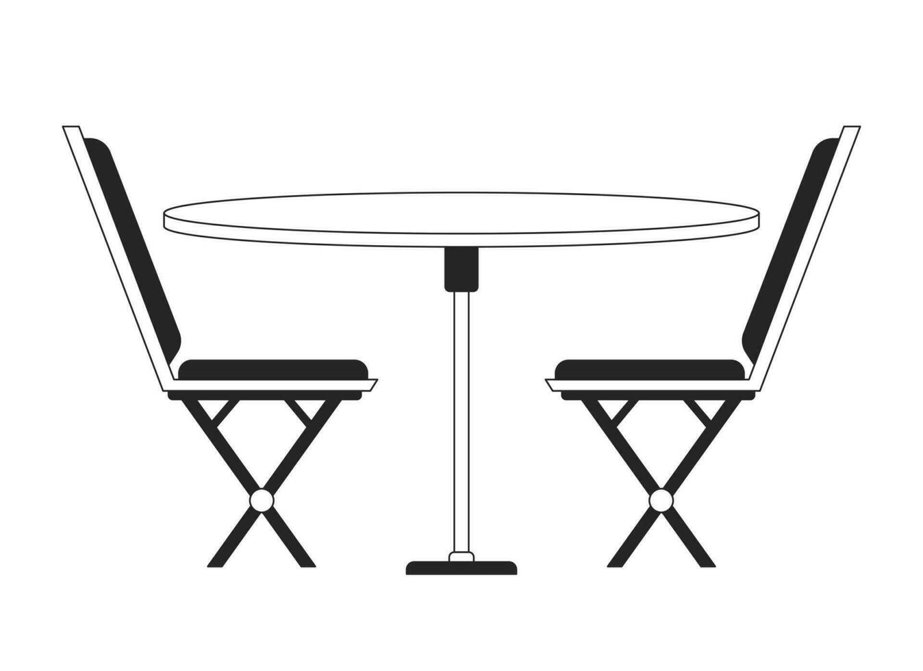 chaises avec à manger table plat monochrome isolé vecteur objet. café table paramètre. meubles. modifiable noir et blanc ligne art dessin. Facile contour place illustration pour la toile graphique conception