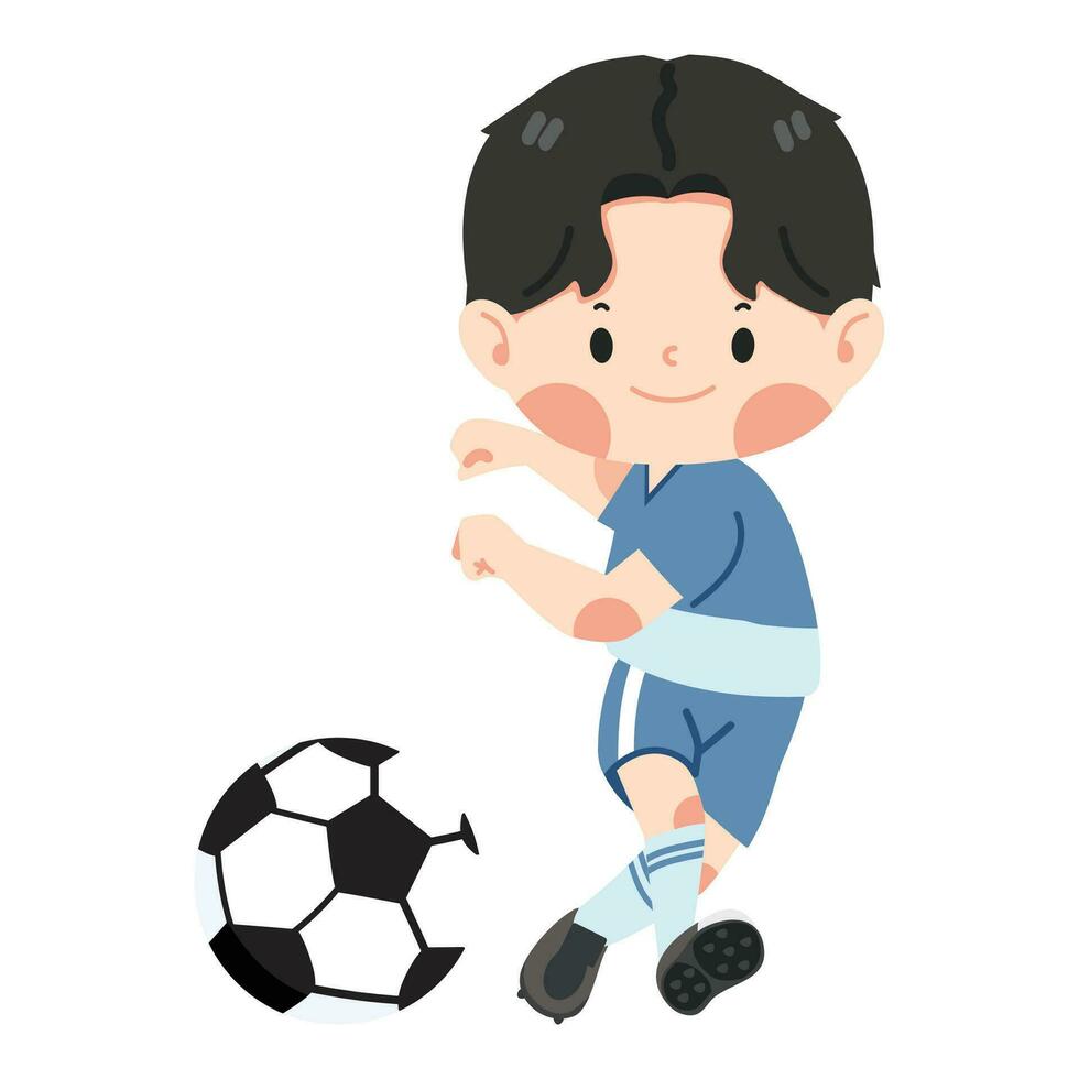 enfant enfant garçon jouant au football vecteur
