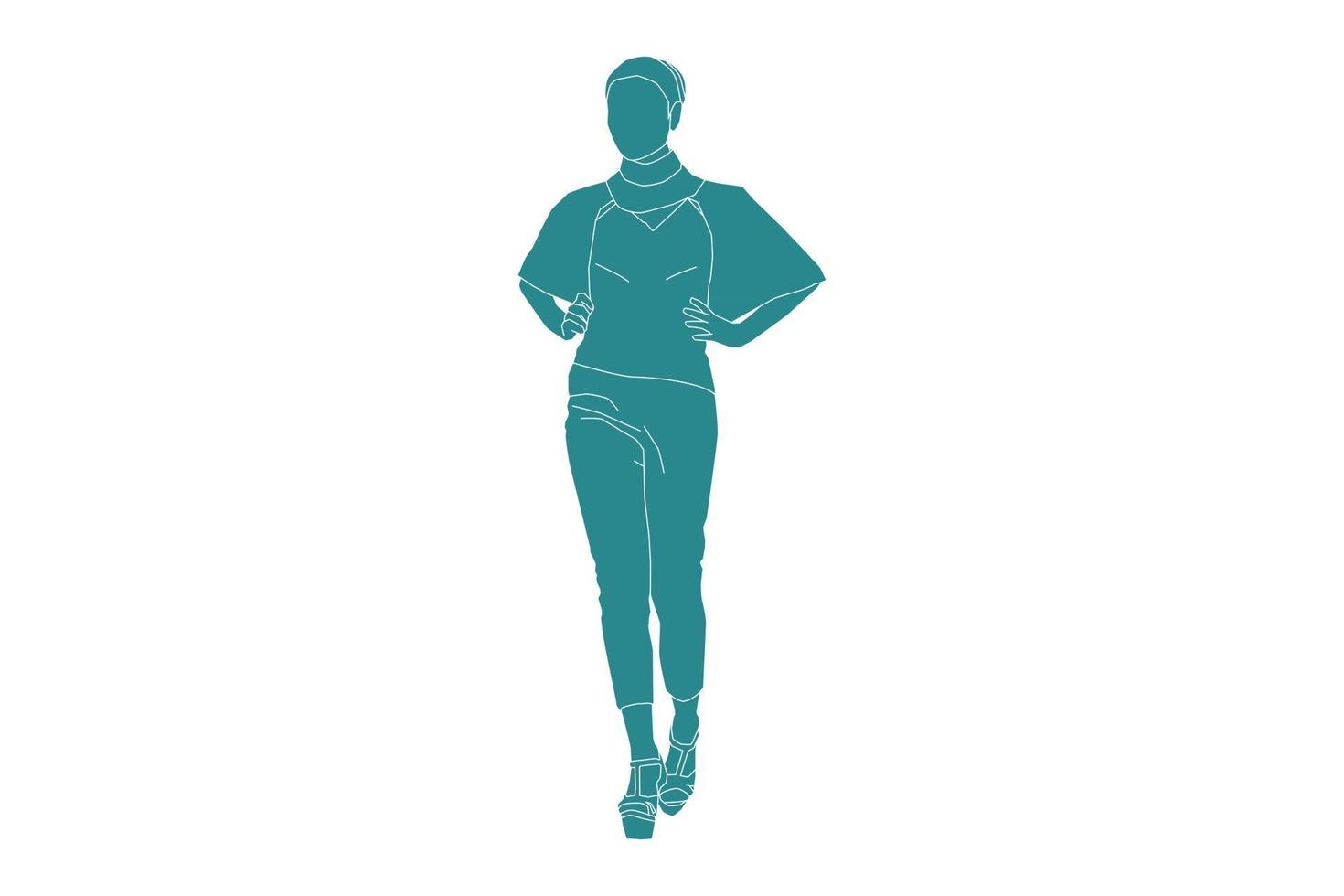illustration vectorielle de femme à la mode posant, style plat avec contour vecteur