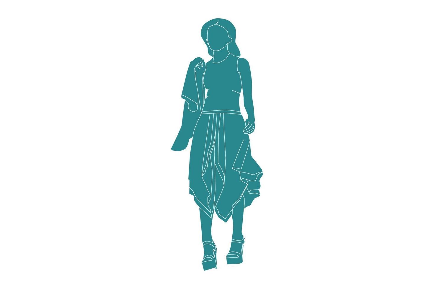 illustration vectorielle de femme à la mode posant, style plat avec contour vecteur