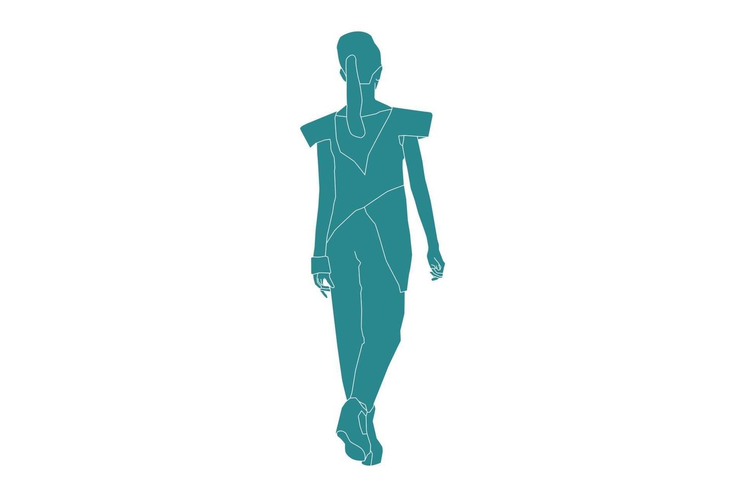 Vector illustration of casual woman walking, style plat avec contour