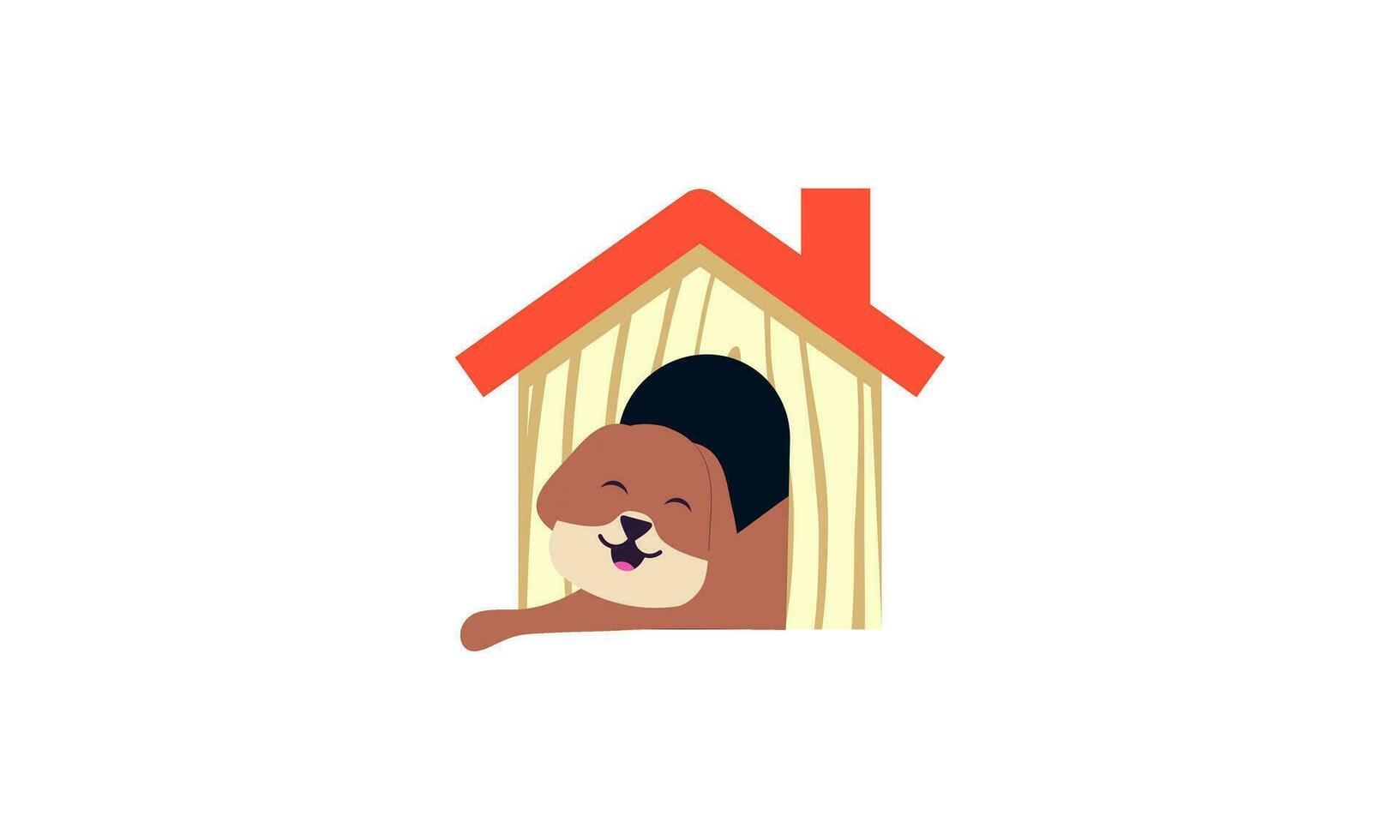 chien dessin animé à l'intérieur bois maison conception vecteur