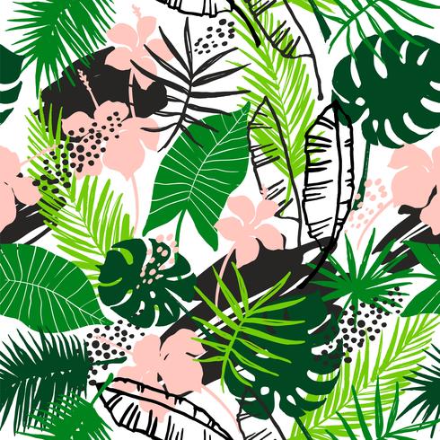 Modèle exotique sans couture avec des plantes tropicales. vecteur