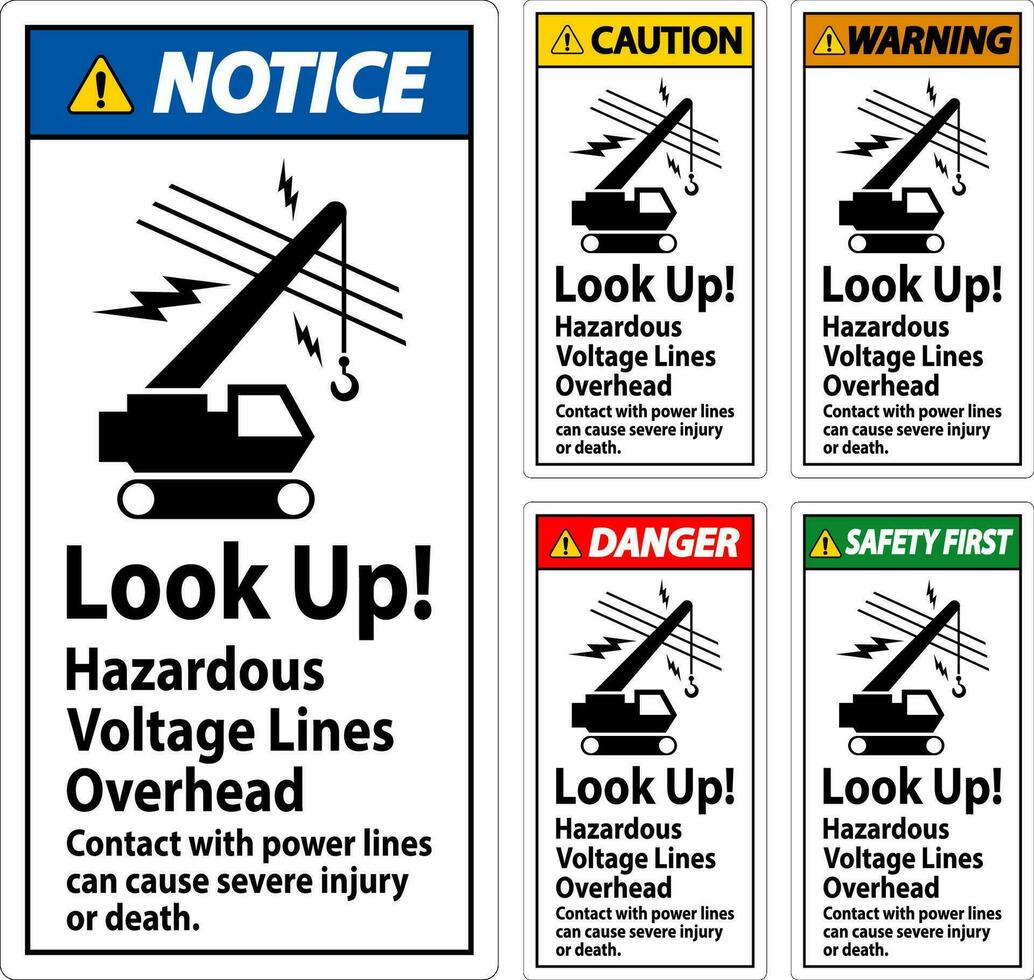 danger signe Regardez en haut dangereux Tension lignes aérien vecteur