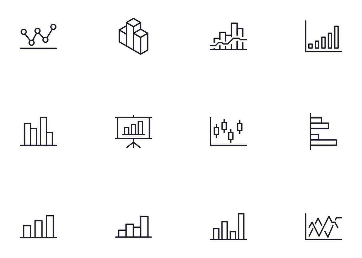 graphique concept. graphique ligne icône ensemble. collection de vecteur panneaux dans branché plat style pour la toile des sites, l'Internet magasins et magasins, livres et dépliants. prime qualité Icônes isolé sur blanc Contexte