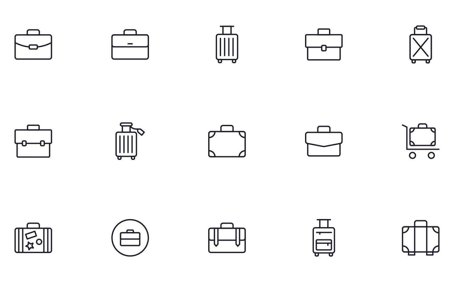 collection de moderne valise contour Icônes. ensemble de moderne des illustrations pour mobile applications, la toile des sites, dépliants, bannières etc isolé sur blanc Contexte. prime qualité panneaux. vecteur