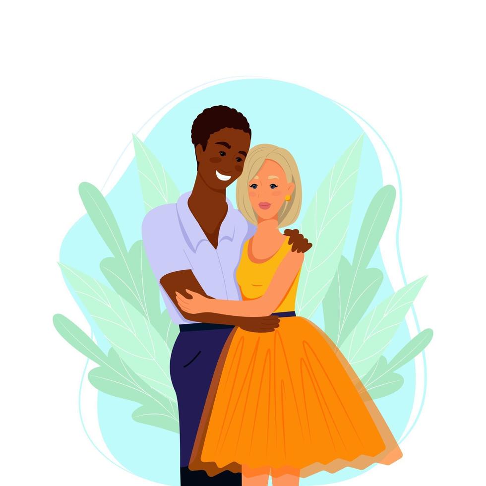 couple multiracial amoureux, illustration vectorielle dans un style plat. famille multiethnique vecteur