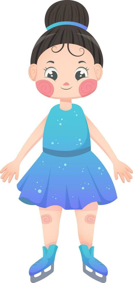 dessin animé fille figure patineur dans sportif bleu robe avec paillettes. vecteur illustration pour enfants, bébés, peu les filles