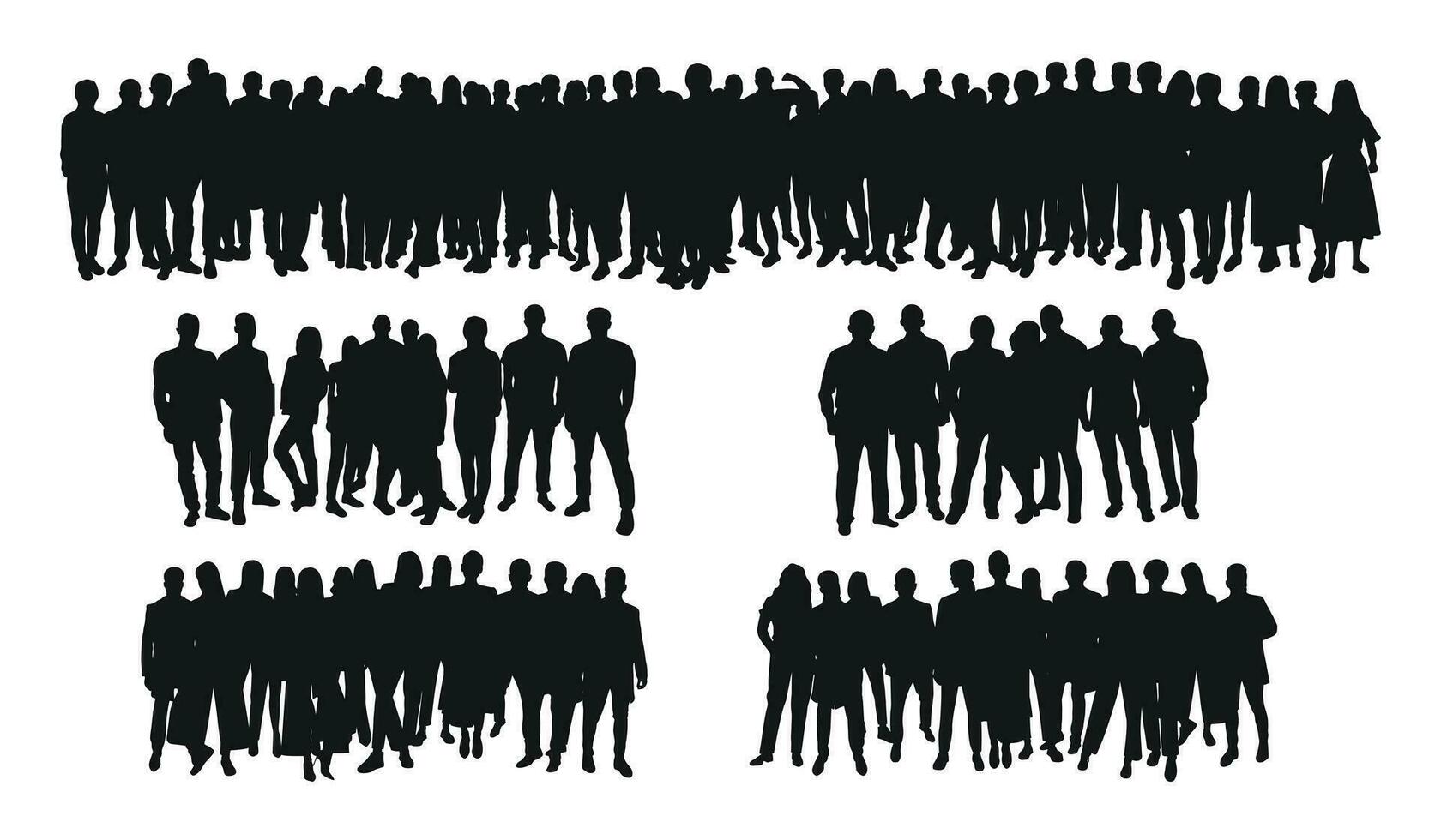 image de foule silhouette, groupe de personnes. ouvriers, public, bondé, entreprise, fonctionnement, travail en équipe vecteur