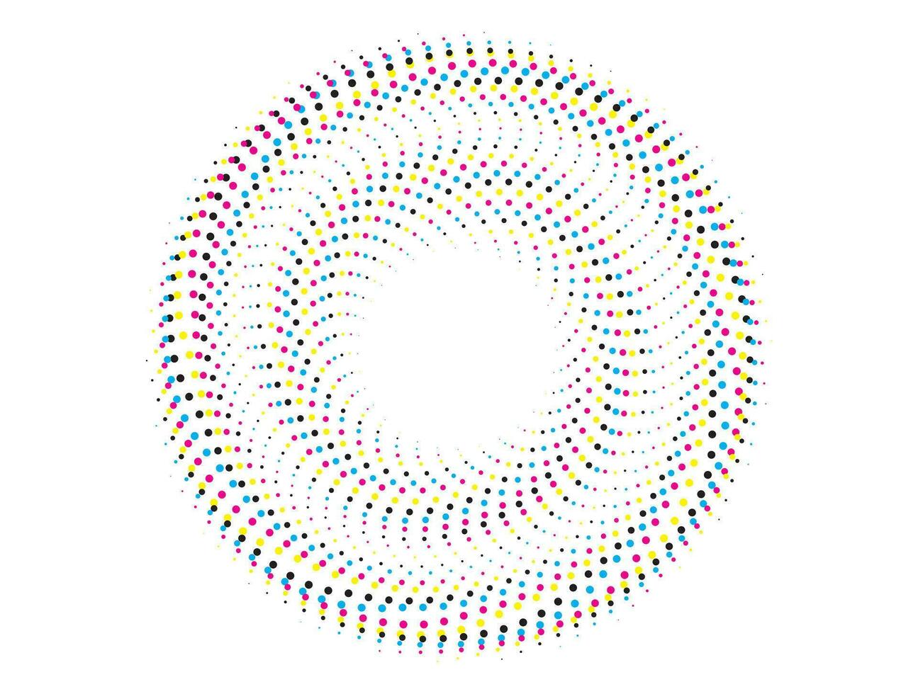 une circulaire modèle avec coloré points sur il, cmyk deux cercles avec coloré points sur leur ensemble, cmyk vecteur illustration de une fleur avec une cercle et une point, mandala vecteur