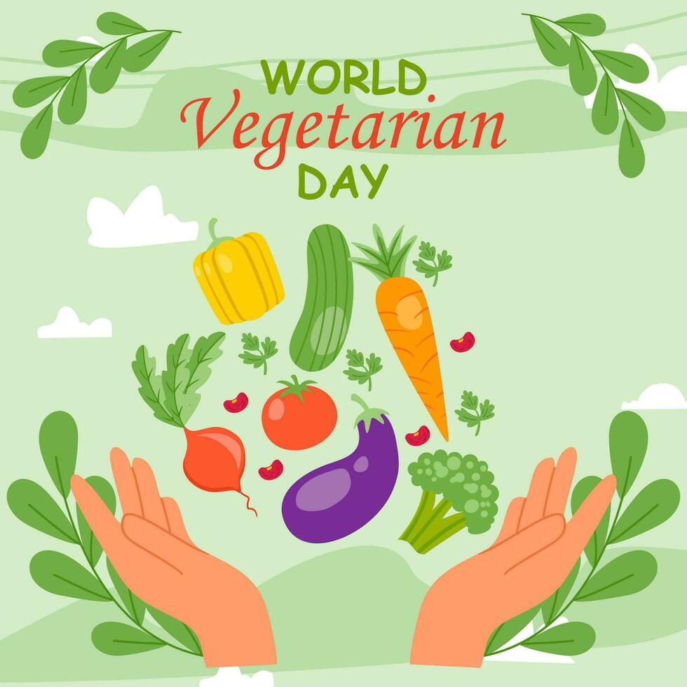vecteur plat monde végétarien journée main tiré plat illustration