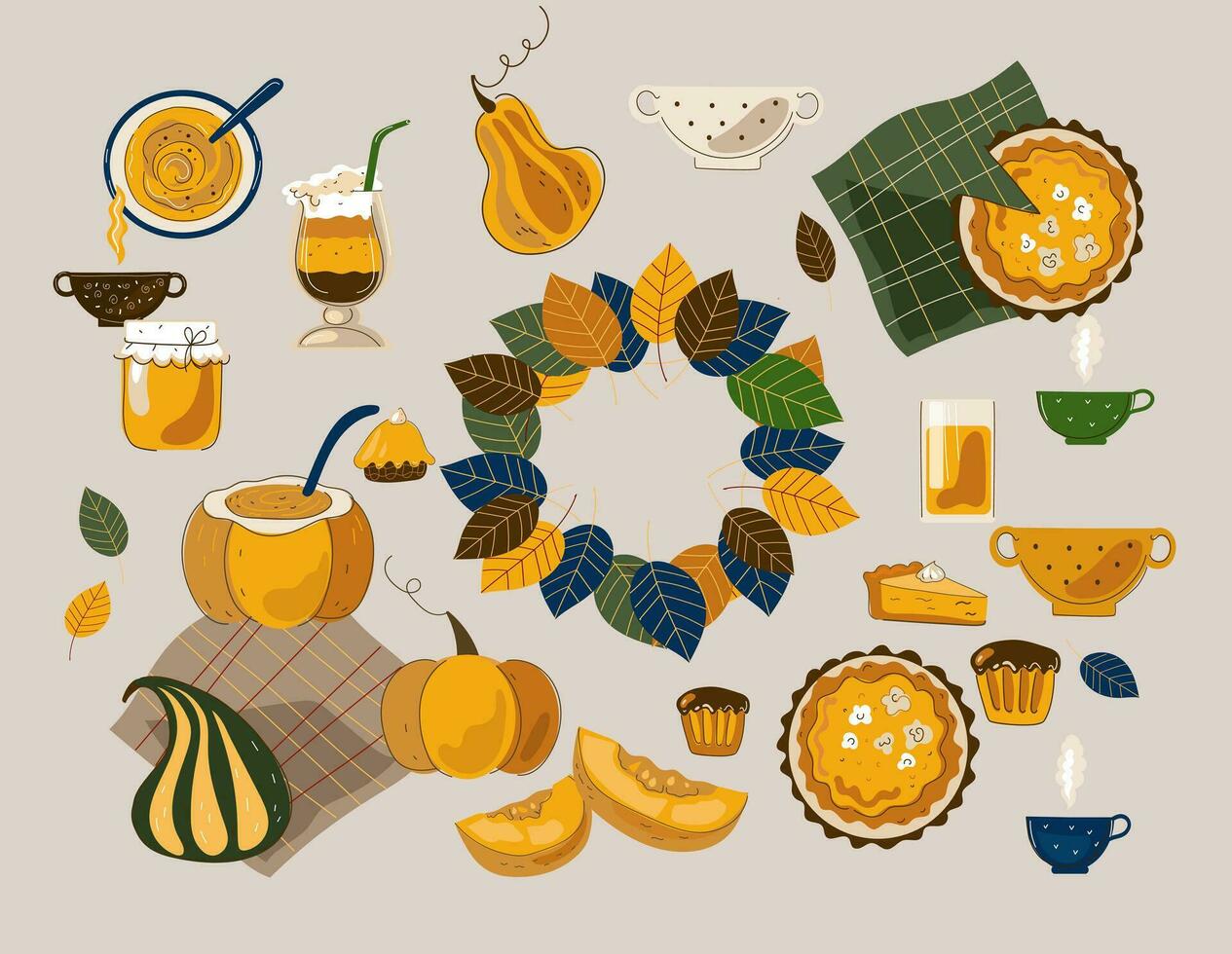 l'automne nourriture vecteur dessin animé plat griffonnage illustration.