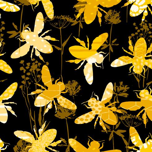 Motif géométrique sans couture avec abeille. vecteur