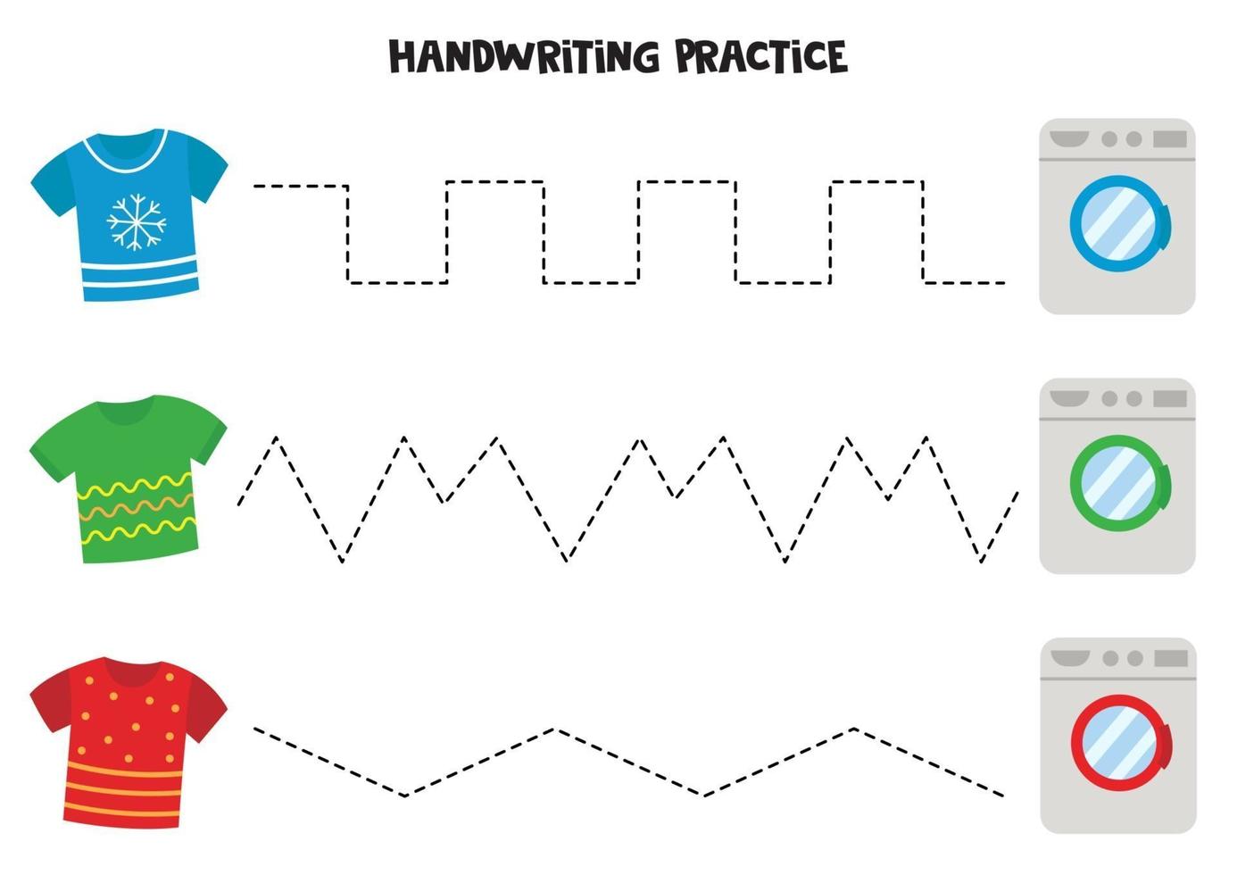 pratique de l'écriture manuscrite avec des t-shirts et des machines à laver. vecteur