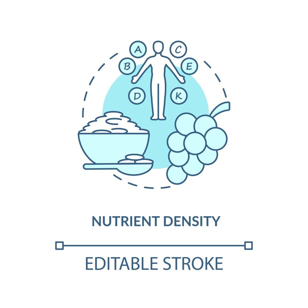 icône de concept de densité nutritionnelle. quantité de nutriments dans les aliments. qualité des ingrédients. alimentation saine idée abstraite fine ligne illustration. dessin de couleur de contour isolé de vecteur. trait modifiable vecteur