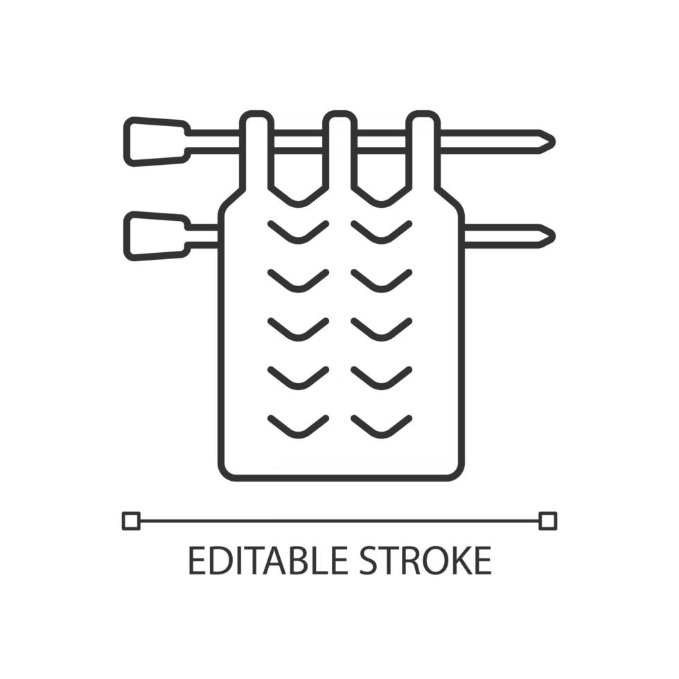icône linéaire de tricot. crocheter. fils à tricoter à la main. pull fait main, écharpe, couverture. patchwork. illustration personnalisable de fine ligne. symbole de contour. dessin de contour isolé de vecteur. trait modifiable vecteur