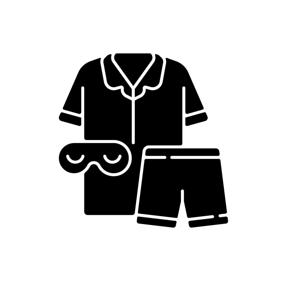 icône de glyphe noir de pyjama. pyjamas et lunettes unisexes. pantalon et chemise pour dormir. vêtements de chambre pour la nuit. vêtements de nuit de tous les jours. symbole de silhouette sur un espace blanc. illustration vectorielle isolée vecteur