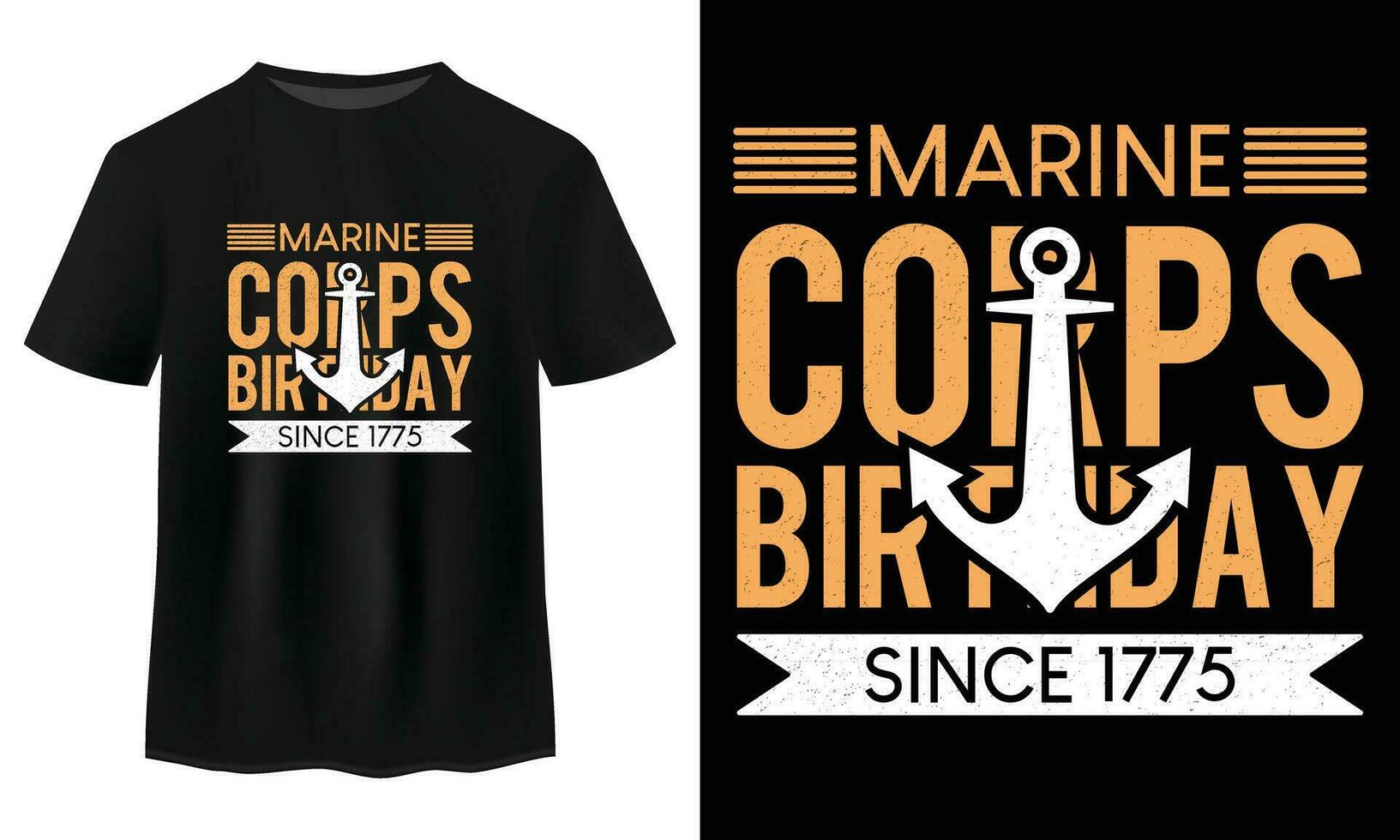 content Marin corps anniversaire t chemise conception sur noir t chemise, établi nous Marin corp dans 1775 sur novembre dix tees, typographie américain Marin cultures anniversaire un événement et vacances vecteur illustration