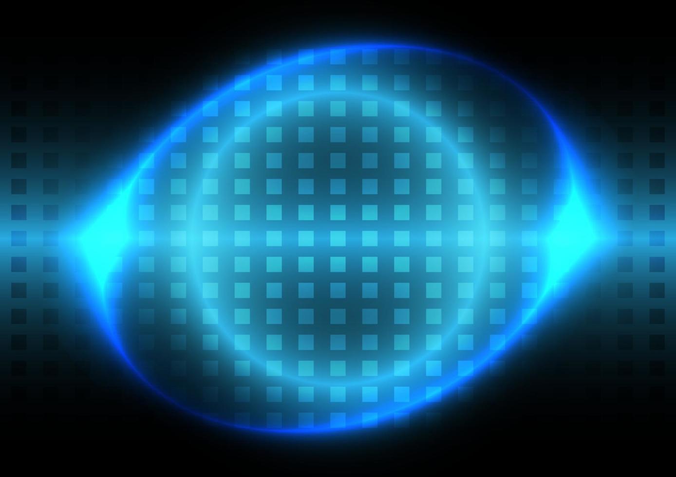 néon bleu clair. fond futuriste. cercle lumineux et écran à motif carré vecteur