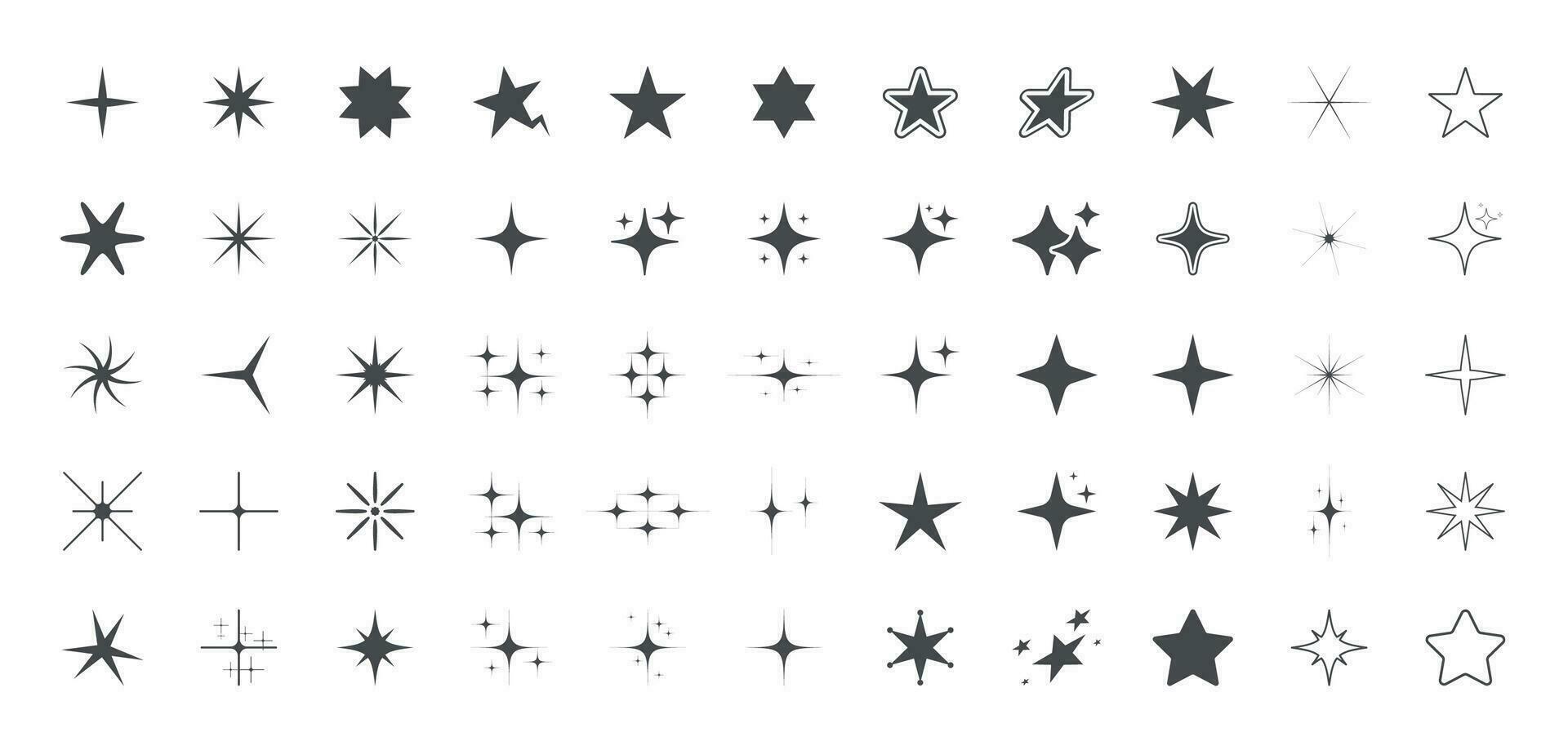 étoiles plat ligne Icônes ensemble. rétro futuriste scintillait vecteur collection. moderne géométrique éléments abstrait symbole