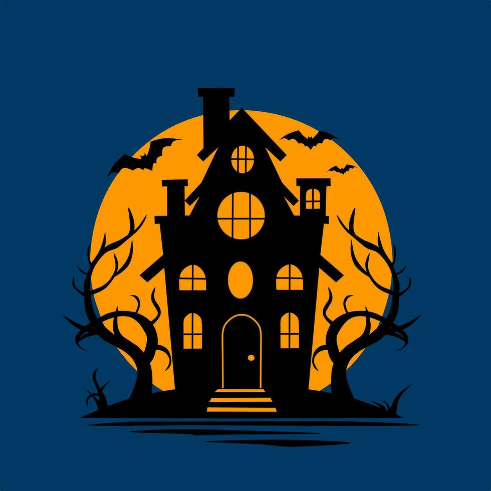 Halloween thème illustration conception avec une hanté maison et Soleil comme une Contexte vecteur