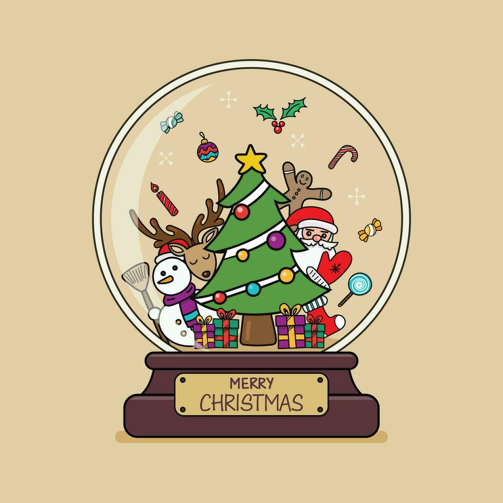 joyeux Noël verre Balle avec Noël décoration et Noël arbre griffonnage style vecteur