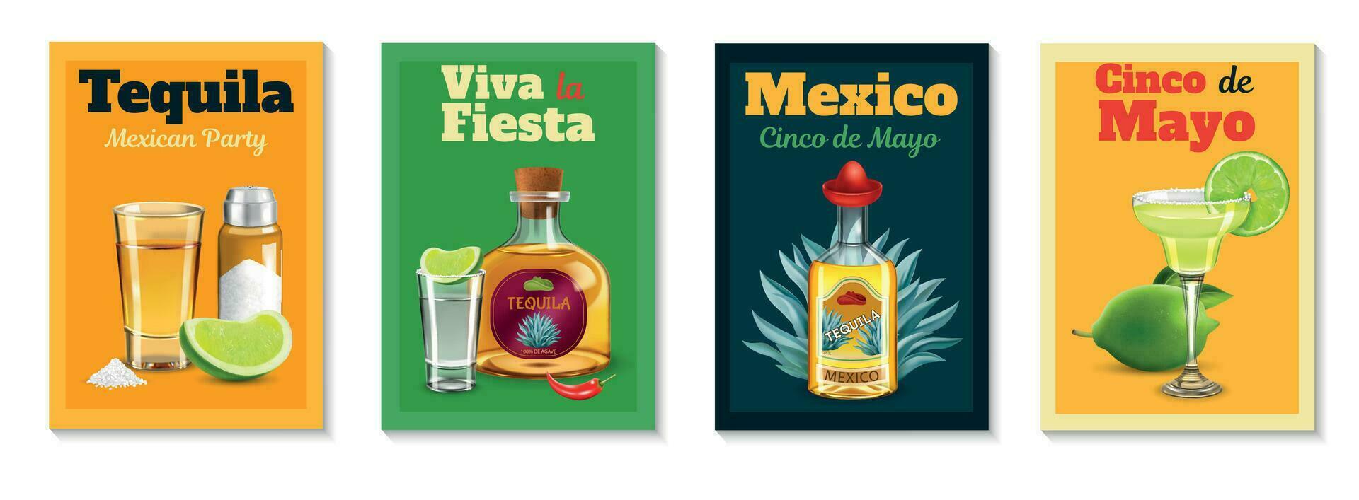 Tequila réaliste affiche ensemble vecteur