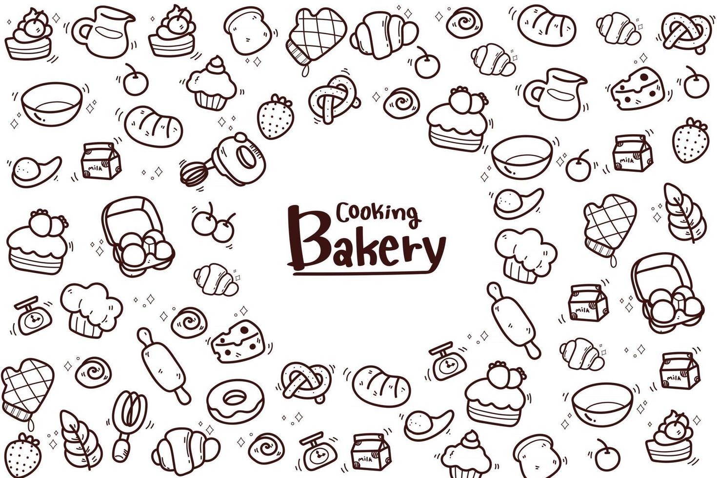 main dessiner illustration d'art de dessin animé de fond de boulangerie vecteur