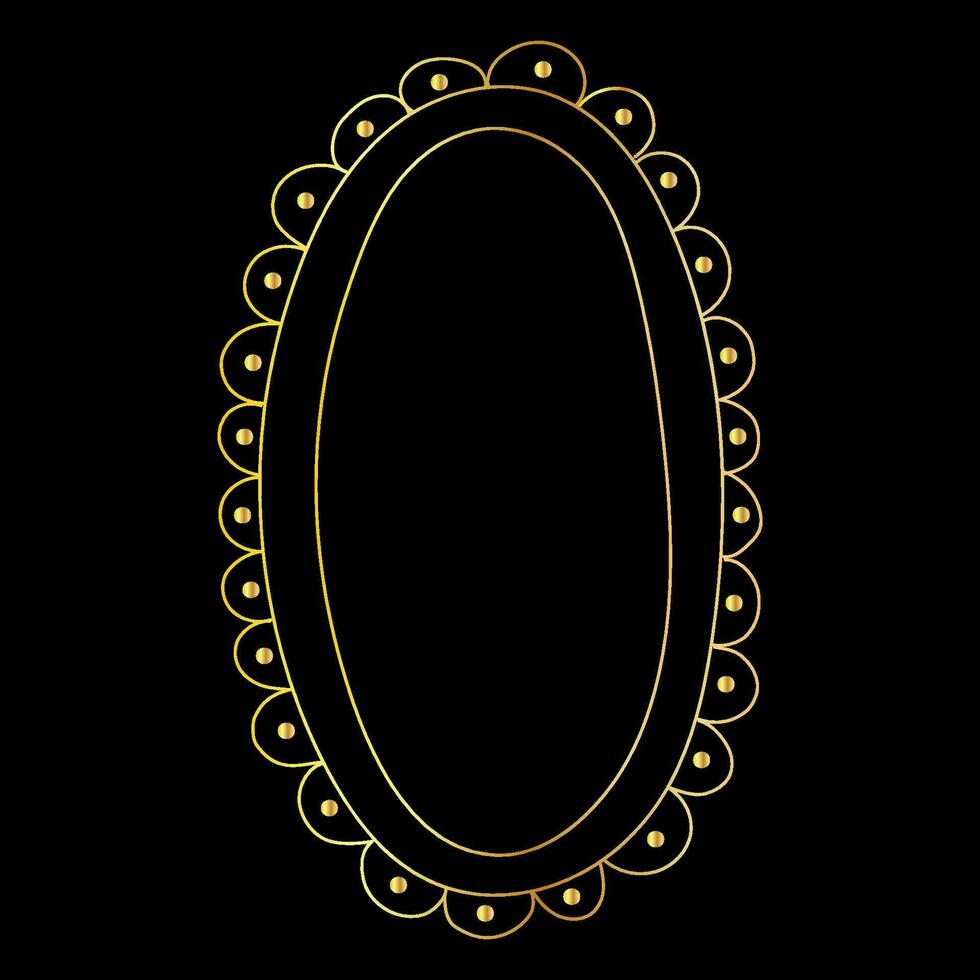 griffonnage main tiré ovale d'or Cadre isolé sur noir Contexte. rétro minimaliste pente Cadre pour Photos et peintures, magnifique décoratif éléments. vecteur