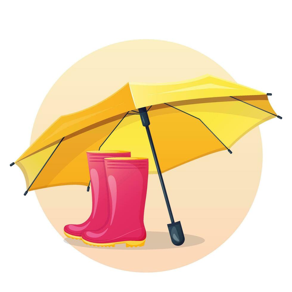l'automne saison bannière concept avec parapluie et caoutchouc bottes vecteur