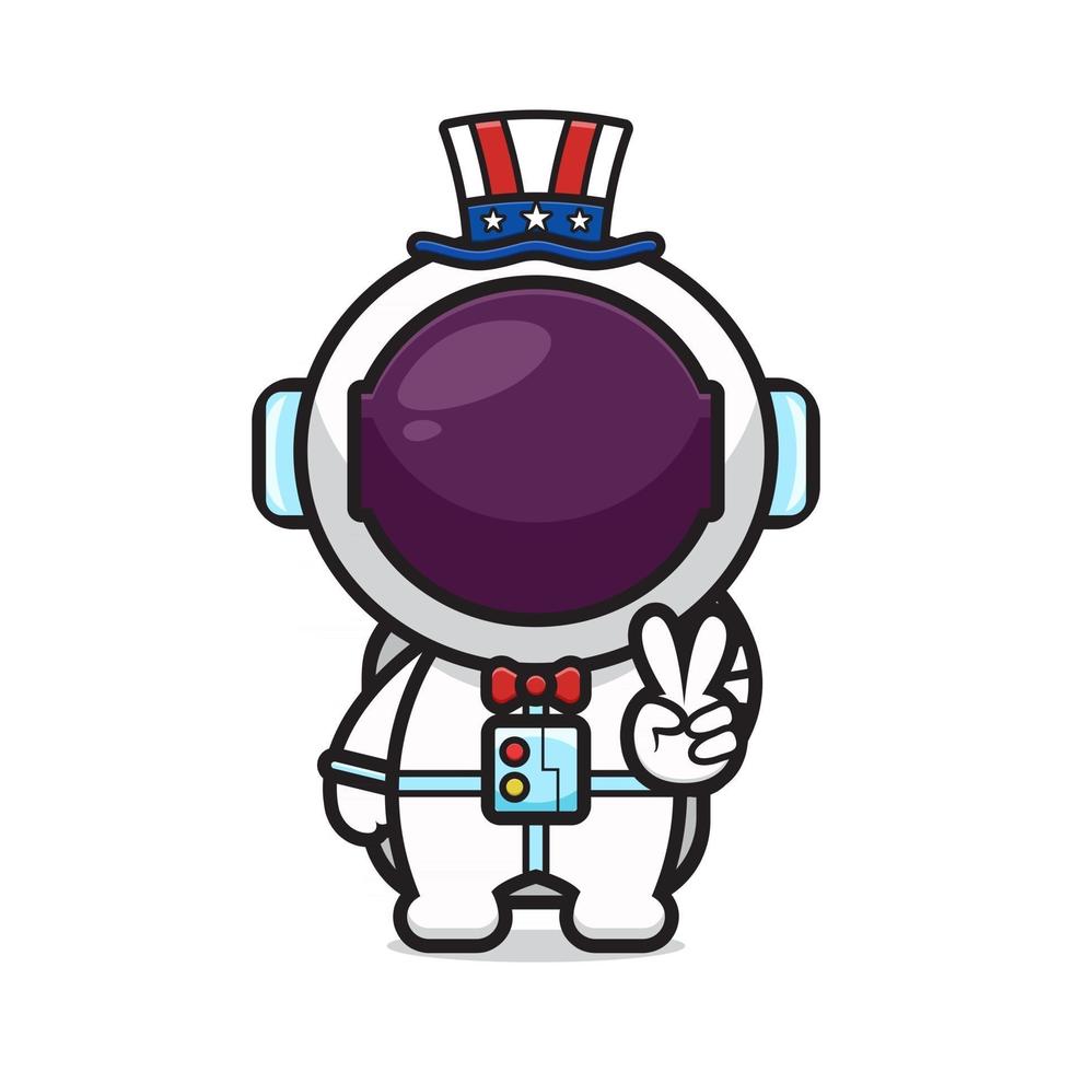 astronaute mignon avec pose de paix célébrer la fête de l'indépendance de l'amérique icône de dessin animé illustration vectorielle vecteur