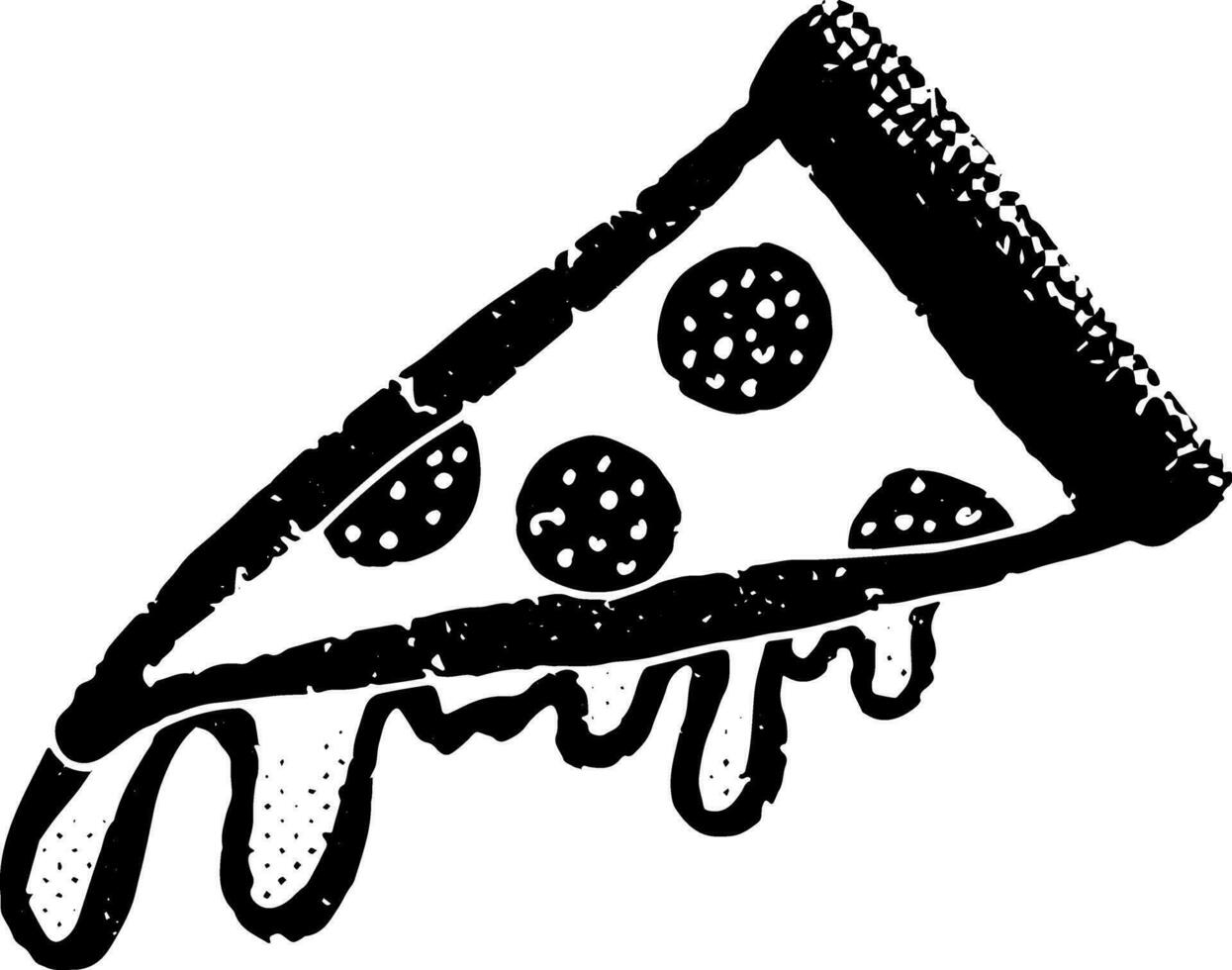 une noir et blanc dessin de une tranche de Pizza vecteur