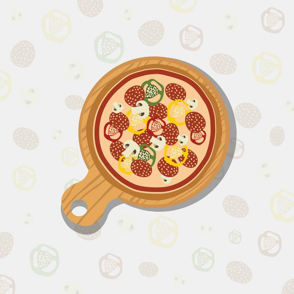 Pizza sur en bois planche. savoureux et Frais italien vite aliments. plat vecteur illustration.