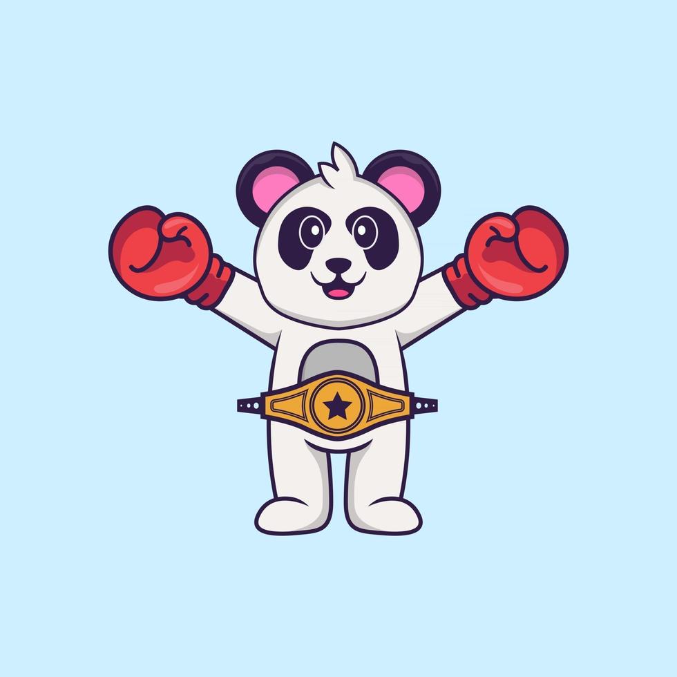 joli panda en costume de boxeur avec ceinture de champion. concept de dessin animé animal isolé. peut être utilisé pour un t-shirt, une carte de voeux, une carte d'invitation ou une mascotte. style cartoon plat vecteur