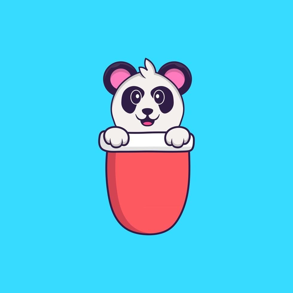 panda mignon dans la poche rouge. concept de dessin animé animal isolé. peut être utilisé pour un t-shirt, une carte de voeux, une carte d'invitation ou une mascotte. style cartoon plat vecteur