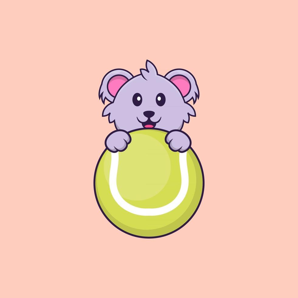 koala mignon jouant au tennis. concept de dessin animé animal isolé. peut être utilisé pour un t-shirt, une carte de voeux, une carte d'invitation ou une mascotte. style cartoon plat vecteur