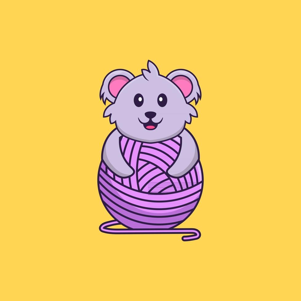 mignon koala jouant avec du fil de laine. concept de dessin animé animal isolé. peut être utilisé pour un t-shirt, une carte de voeux, une carte d'invitation ou une mascotte. style cartoon plat vecteur