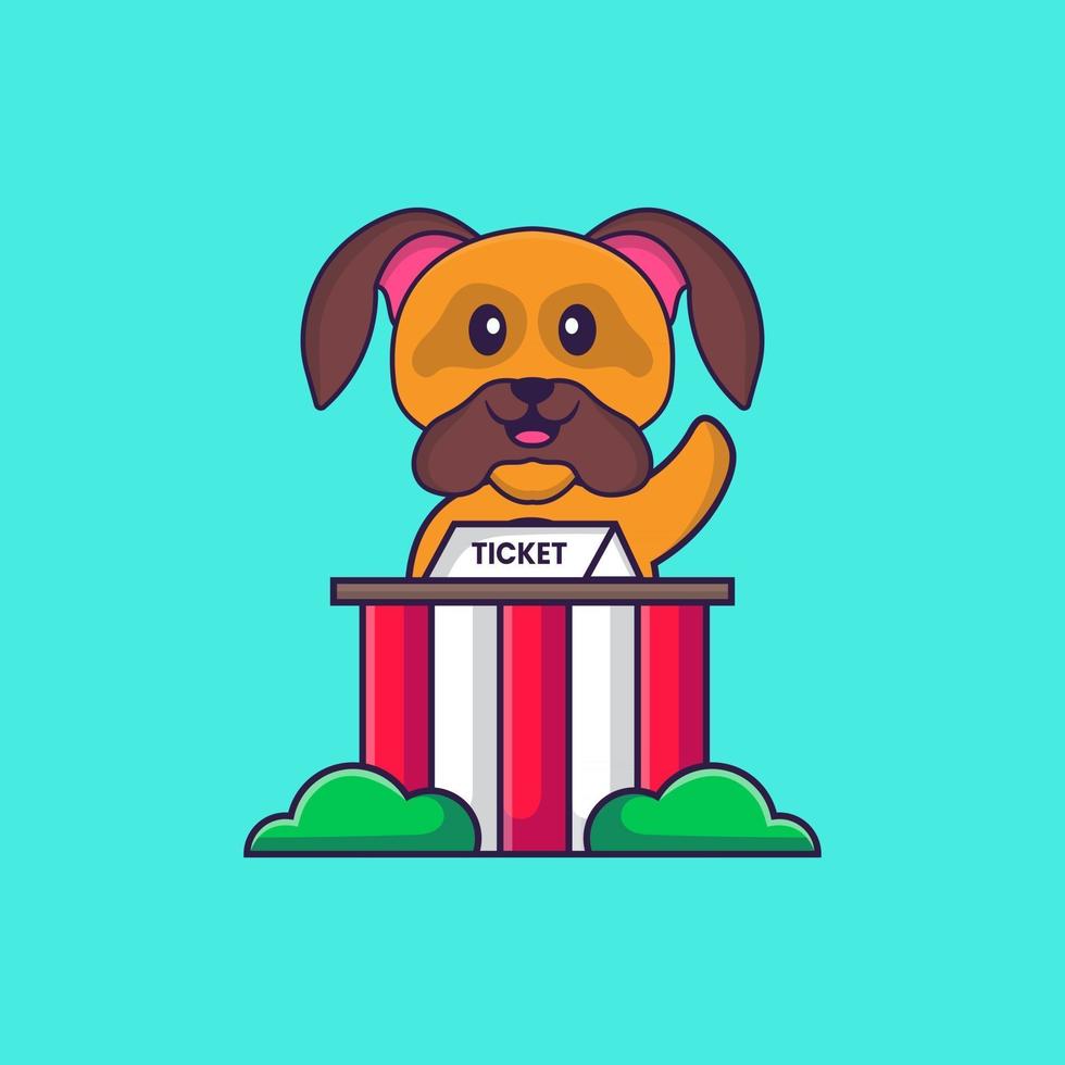 le chien mignon est un gardien de billets. concept de dessin animé animal isolé. peut être utilisé pour un t-shirt, une carte de voeux, une carte d'invitation ou une mascotte. style cartoon plat vecteur