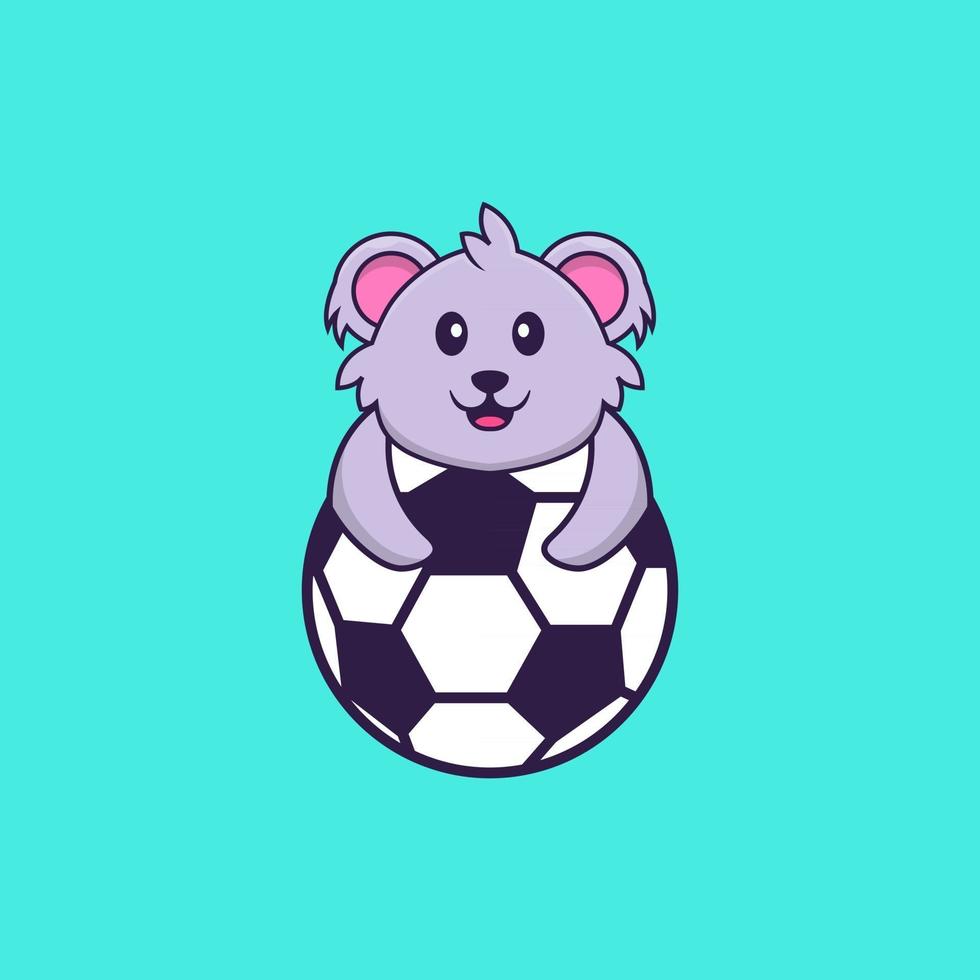 koala mignon jouant au football. concept de dessin animé animal isolé. peut être utilisé pour un t-shirt, une carte de voeux, une carte d'invitation ou une mascotte. style cartoon plat vecteur