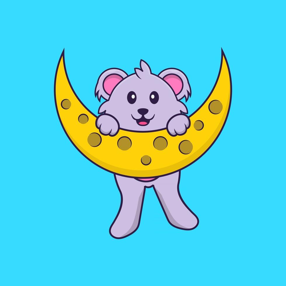 le koala mignon est sur la lune. concept de dessin animé animal isolé. peut être utilisé pour un t-shirt, une carte de voeux, une carte d'invitation ou une mascotte. style cartoon plat vecteur