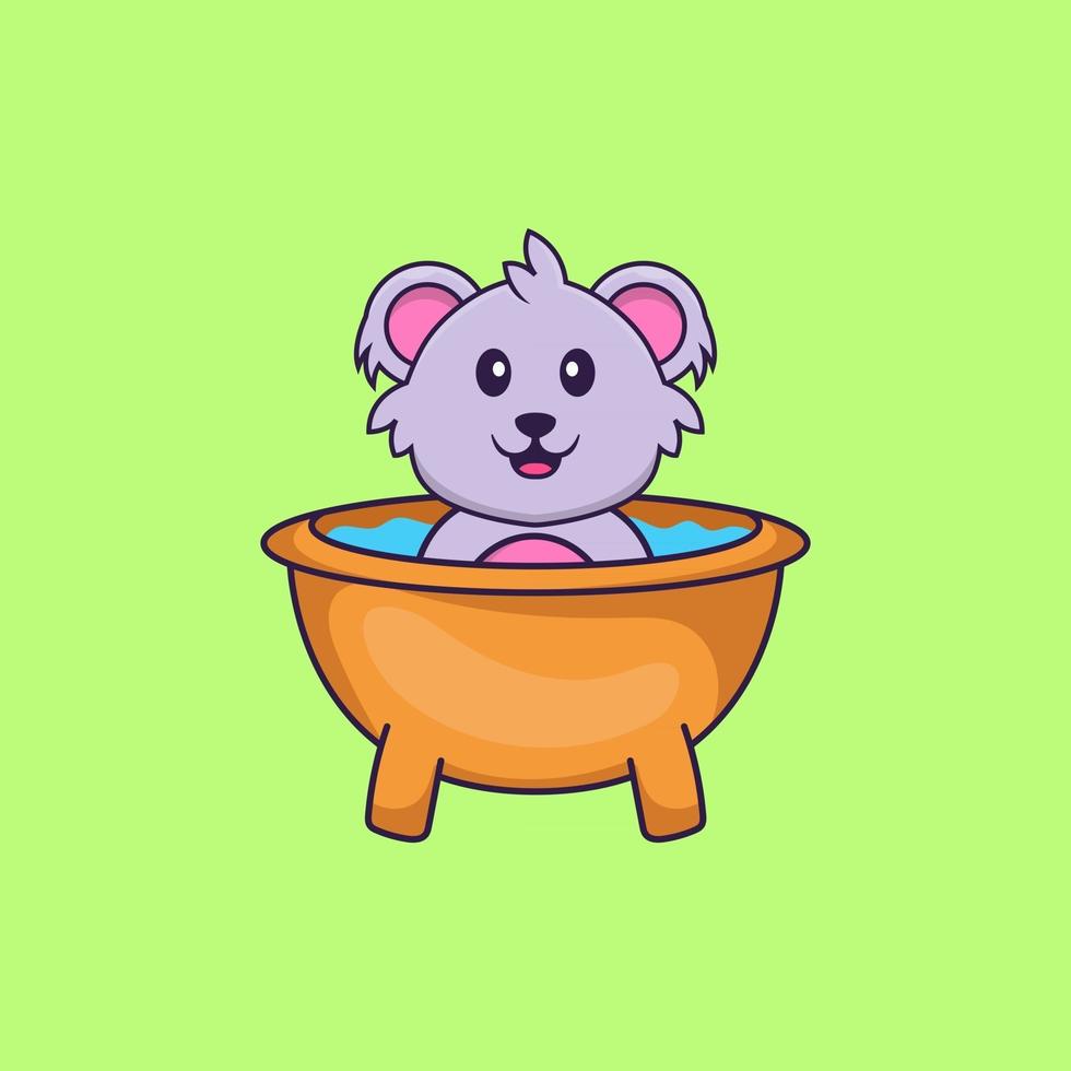 koala mignon prenant un bain dans la baignoire. concept de dessin animé animal isolé. peut être utilisé pour un t-shirt, une carte de voeux, une carte d'invitation ou une mascotte. style cartoon plat vecteur