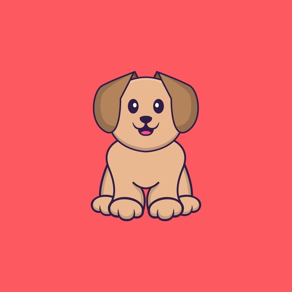 chien mignon est assis. concept de dessin animé animal isolé. peut être utilisé pour un t-shirt, une carte de voeux, une carte d'invitation ou une mascotte. style cartoon plat vecteur